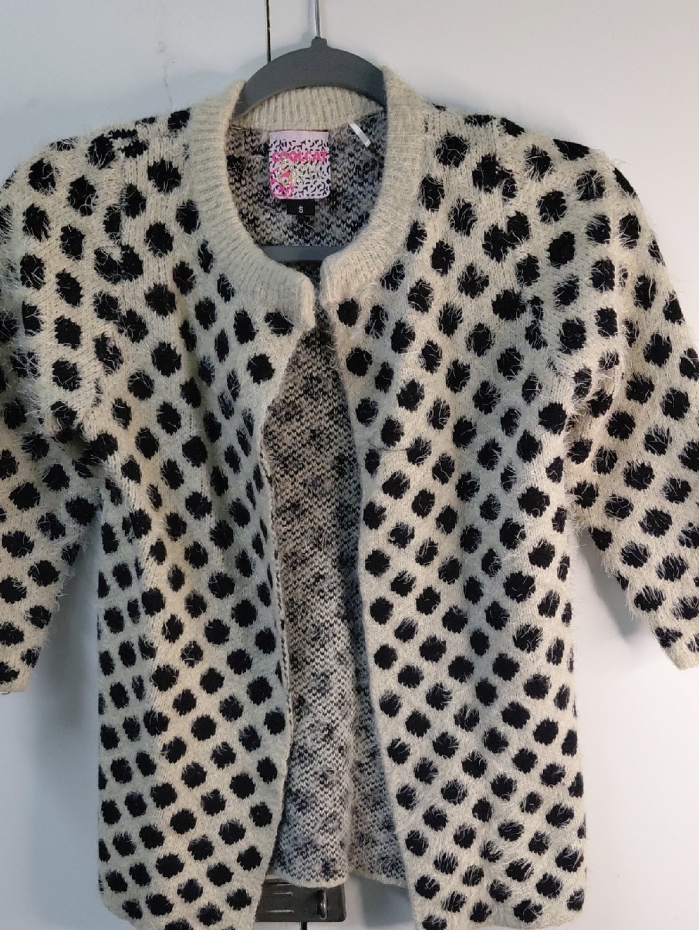 Cream & Black Polka Dot Open-Front Cardigan Sweater
